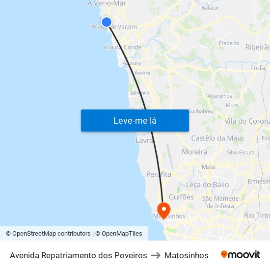 Avenida Repatriamento dos Poveiros to Matosinhos map