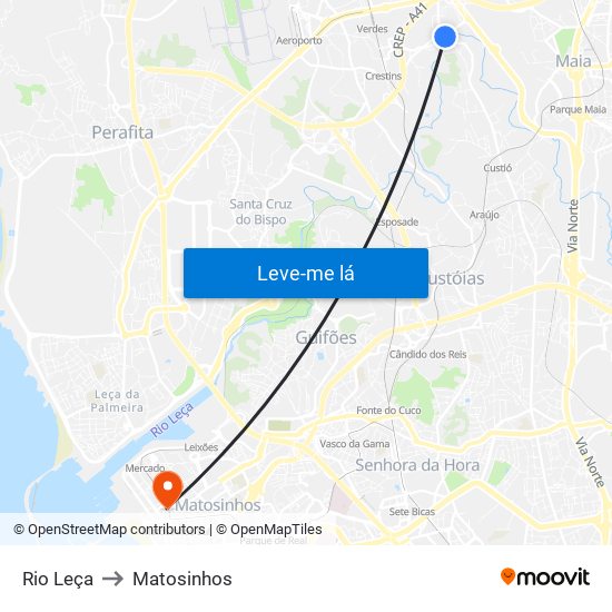 Rio Leça to Matosinhos map