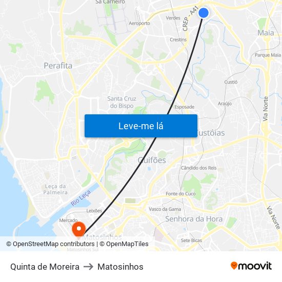 Quinta de Moreira to Matosinhos map