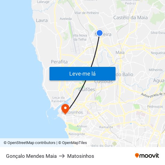 Gonçalo Mendes Maia to Matosinhos map