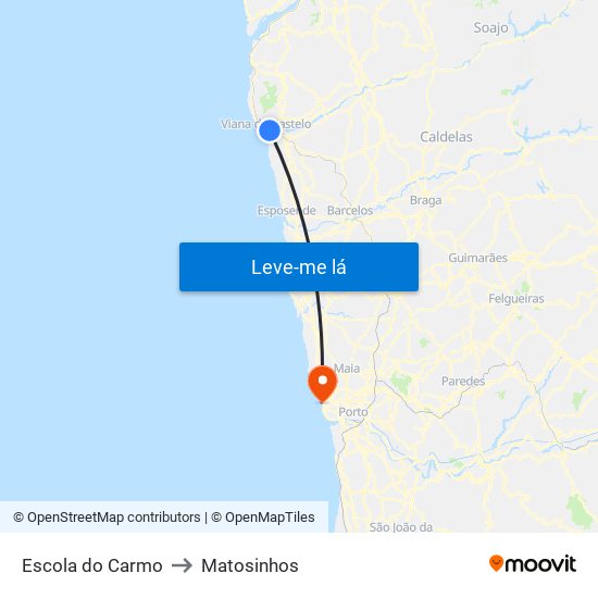 Escola do Carmo to Matosinhos map