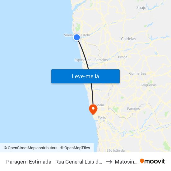Paragem Estimada - Rua General Luís do Rego, 225 to Matosinhos map