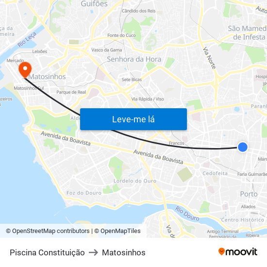 Piscina Constituição to Matosinhos map