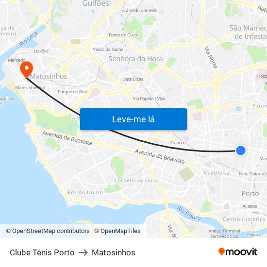 Clube Ténis Porto to Matosinhos map