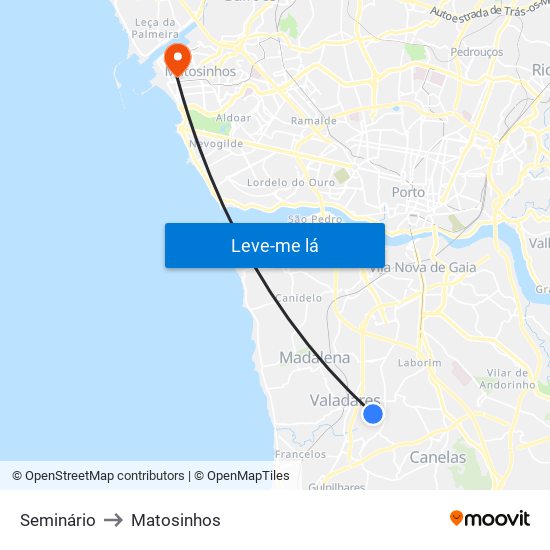 Seminário to Matosinhos map