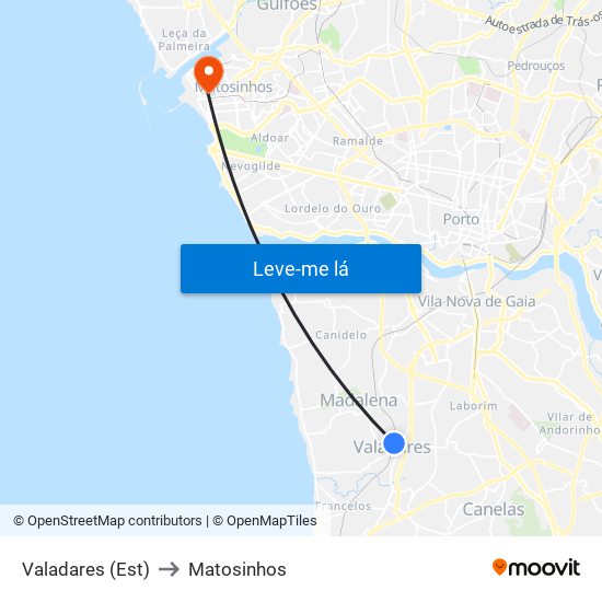 Valadares (Est) to Matosinhos map