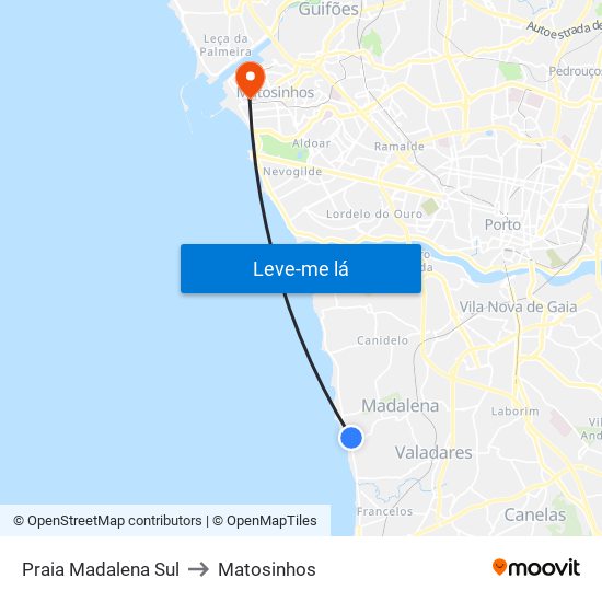 Praia Madalena Sul to Matosinhos map