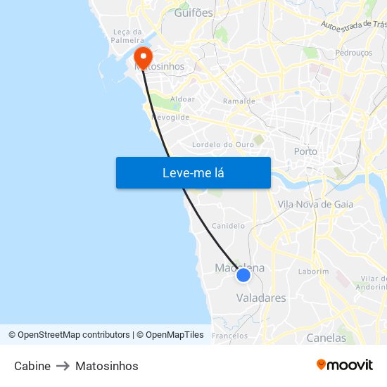 Cabine to Matosinhos map