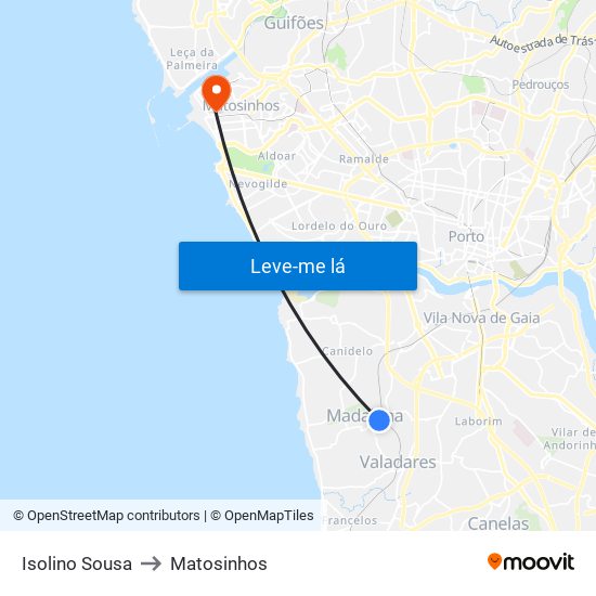 Isolino Sousa to Matosinhos map