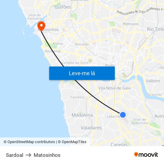 Sardoal to Matosinhos map