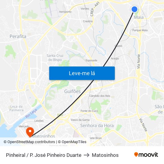 Pinheiral / P. José Pinheiro Duarte to Matosinhos map