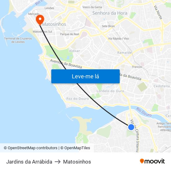 Jardins da Arrábida to Matosinhos map