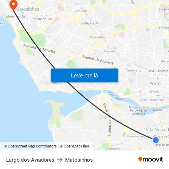 Largo dos Aviadores to Matosinhos map