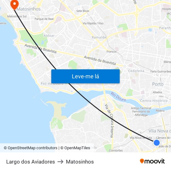 Largo dos Aviadores to Matosinhos map