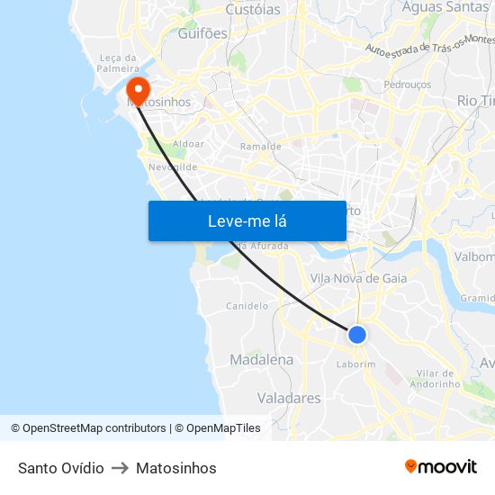 Santo Ovídio to Matosinhos map