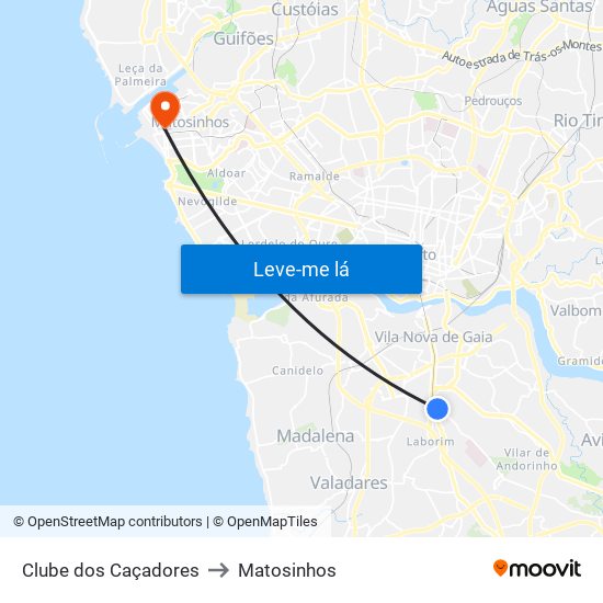 Clube dos Caçadores to Matosinhos map