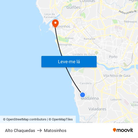 Alto Chaquedas to Matosinhos map