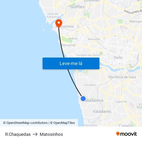 R.Chaquedas to Matosinhos map