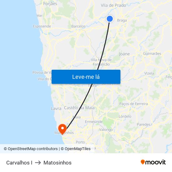 Carvalhos I to Matosinhos map