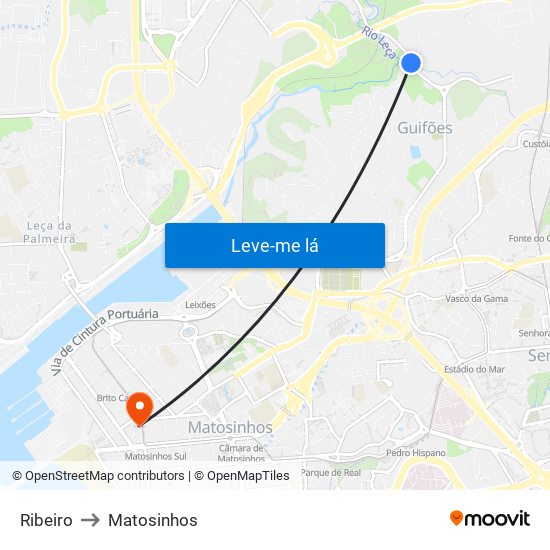 Ribeiro to Matosinhos map