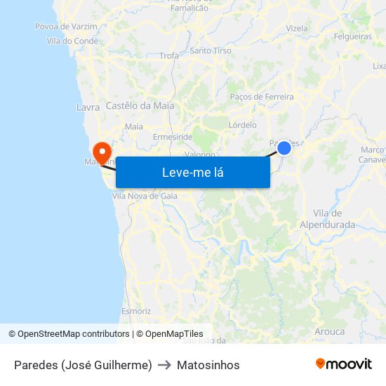 Paredes (José Guilherme) to Matosinhos map