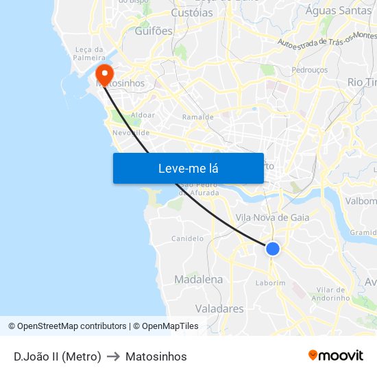 D.João II (Metro) to Matosinhos map