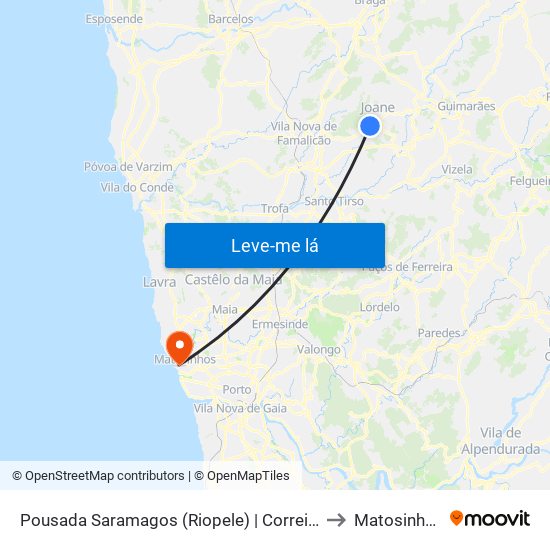 Pousada Saramagos (Riopele) | Correios to Matosinhos map