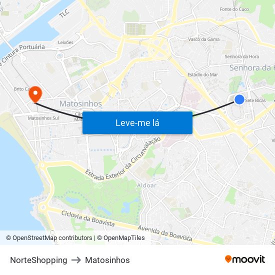 NorteShopping to Matosinhos map