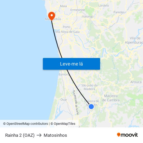 Rainha 2 (OAZ) to Matosinhos map