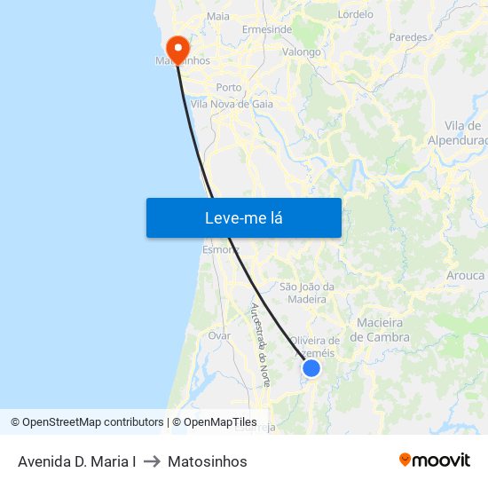 Avenida D. Maria I to Matosinhos map