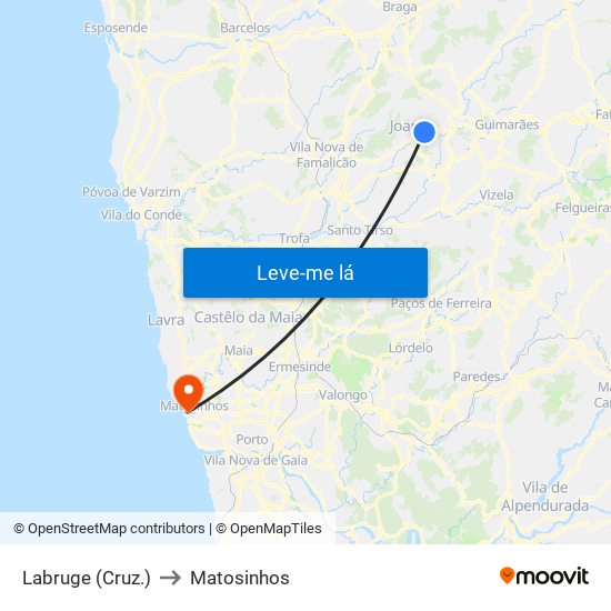 Labruge (Cruz.) to Matosinhos map