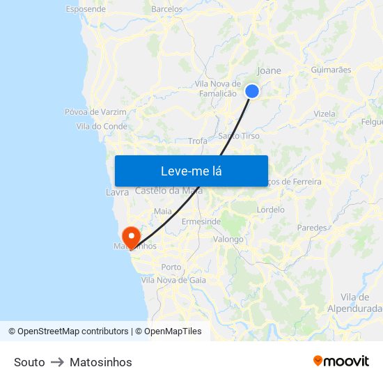 Souto to Matosinhos map