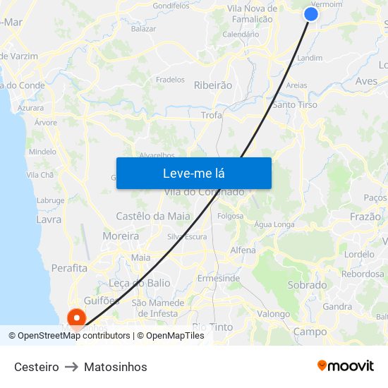 Cesteiro to Matosinhos map