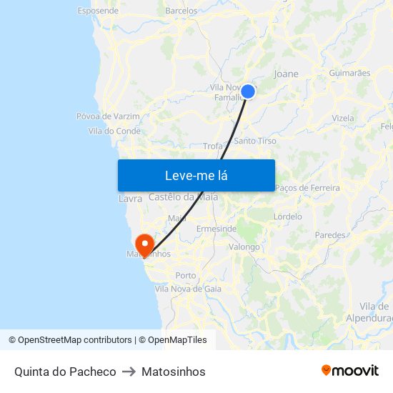 Quinta do Pacheco to Matosinhos map