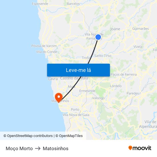 Moço Morto to Matosinhos map