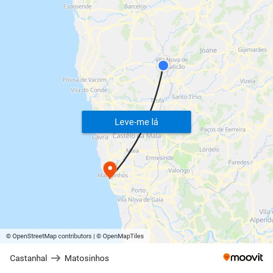 Castanhal to Matosinhos map