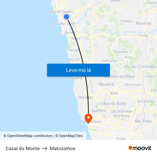 Casal do Monte to Matosinhos map