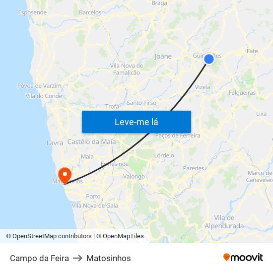 Campo da Feira to Matosinhos map