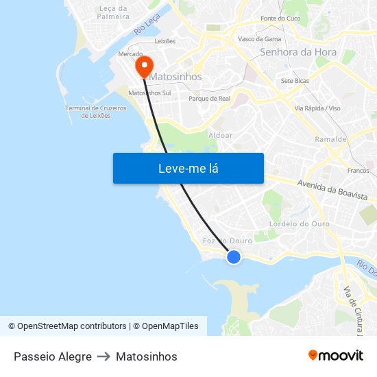 Passeio Alegre to Matosinhos map