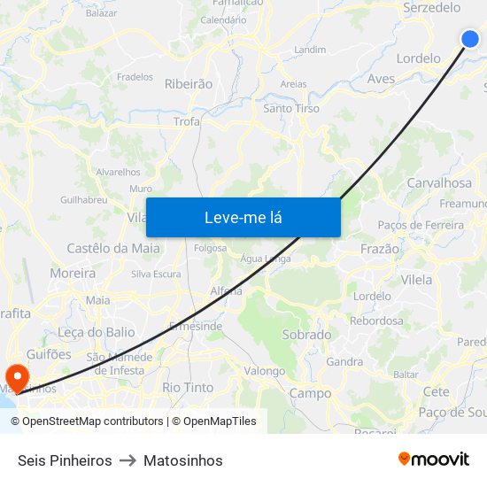 Seis Pinheiros to Matosinhos map