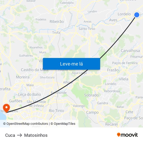 Cuca to Matosinhos map