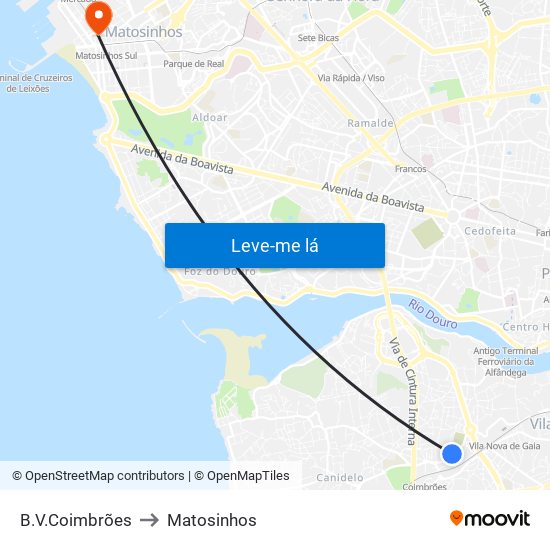 B.V.Coimbrões to Matosinhos map