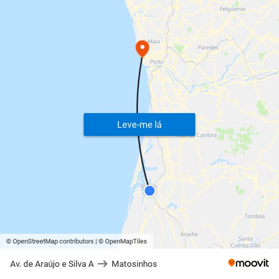 Av. de Araújo e Silva A to Matosinhos map