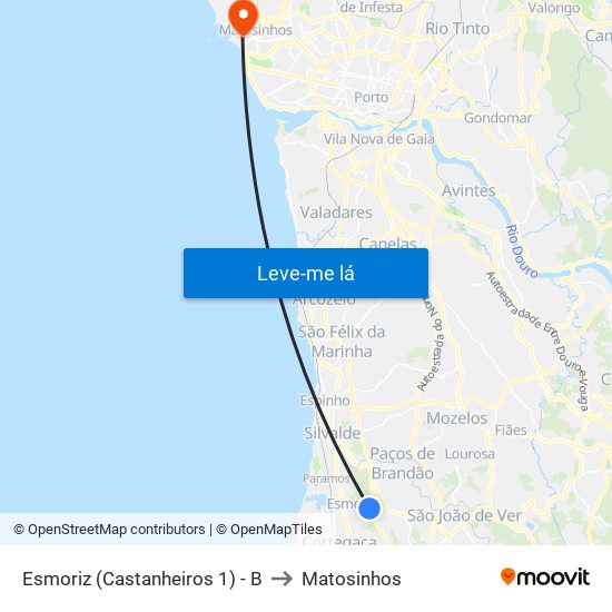 Esmoriz (Castanheiros 1) - B to Matosinhos map