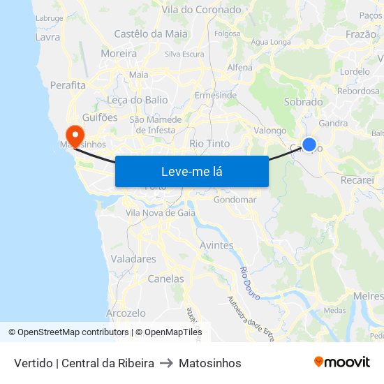Vertido | Central da Ribeira to Matosinhos map