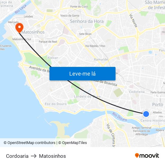 Cordoaria to Matosinhos map