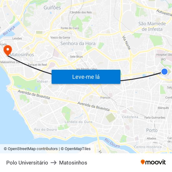 Polo Universitário to Matosinhos map