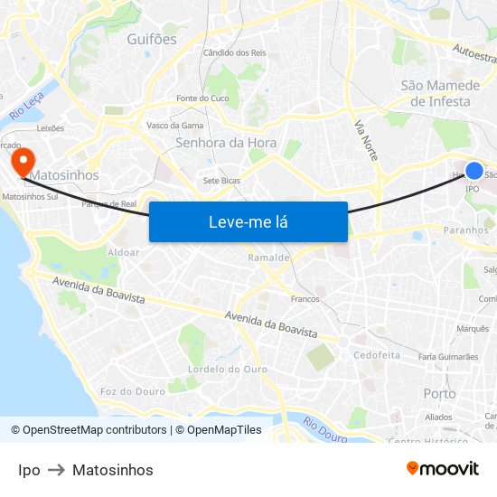 Ipo to Matosinhos map