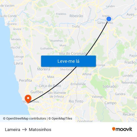 Lameira to Matosinhos map