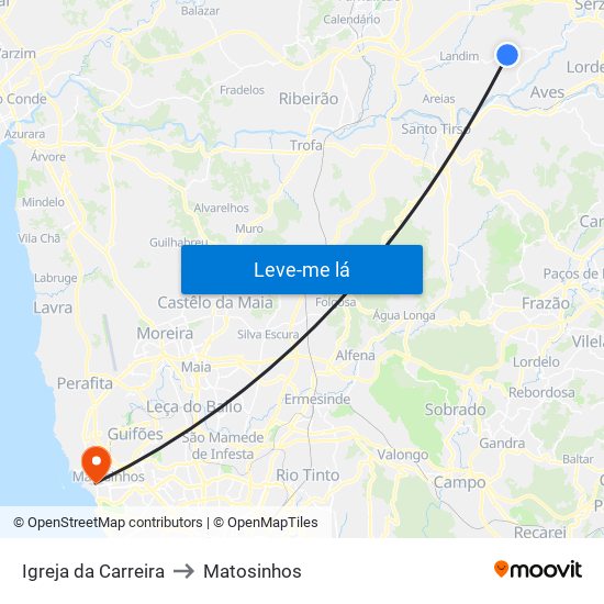 Igreja da Carreira to Matosinhos map